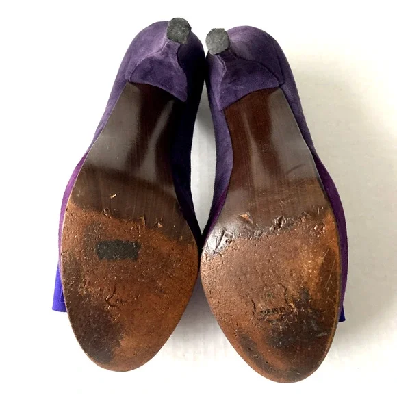 Stuart Weitzman Pump Platform Slim Heel Moda Purple Suede Peep Toe Bow 6.5
